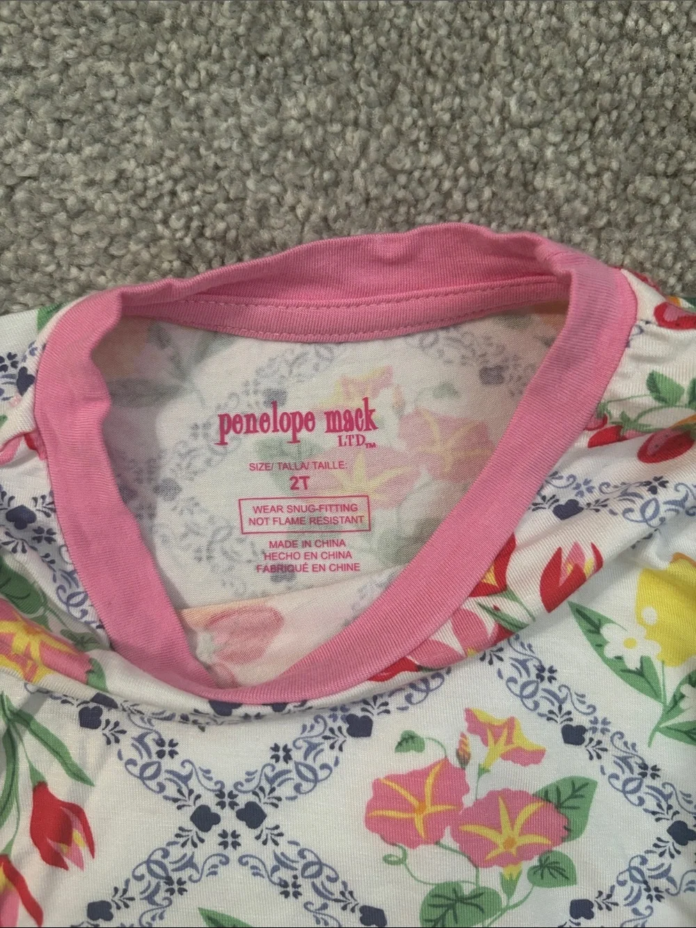 Penelope Mack White Fruit-Print Pajama Set with Pink Trim